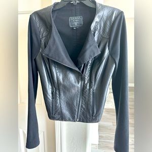 Guess black leather moto zip up jacket size small